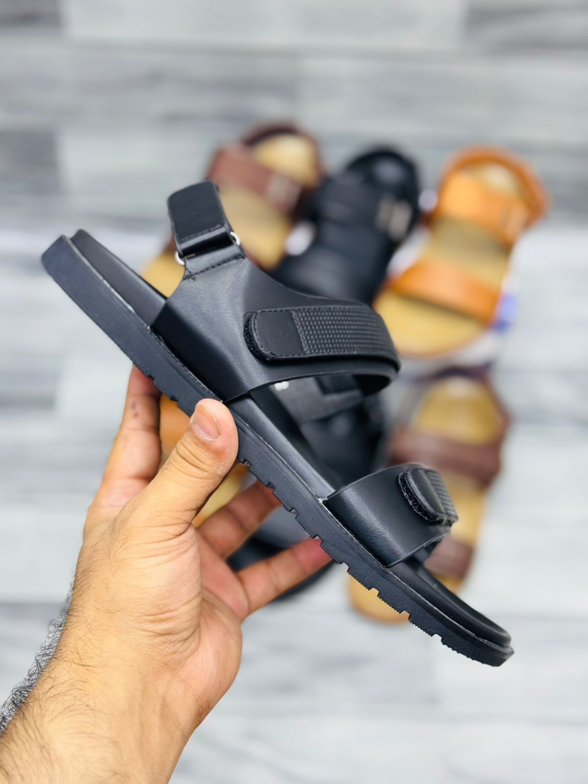 RoyalStride Premium Leather Sandals (Black)