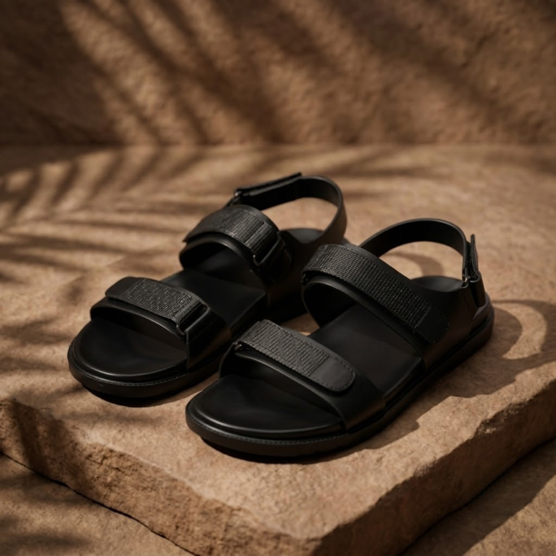 RoyalStride Premium Leather Sandals (Black)